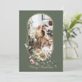 Floral Lijst kerstfeestdag Foto gepersonaliseerd Feestdagenkaart (Staand voorkant)