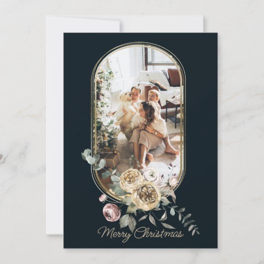 Floral Lijst kerstfeestdag Foto gepersonaliseerd Feestdagenkaart (Voorkant)