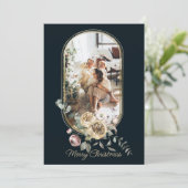 Floral Lijst kerstfeestdag Foto gepersonaliseerd Feestdagenkaart (Staand voorkant)