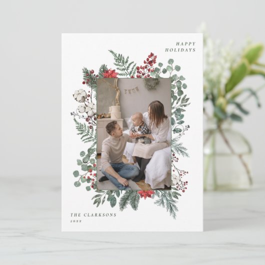 Floral Lijst kerstvakantie foto Feestdagenkaart (Staand voorkant)
