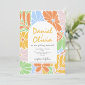 Floral Lijst Kleurrijke Retro bruiloft Kaart (Staand voorkant)