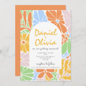 Floral Lijst Kleurrijke Retro bruiloft Kaart (Voorkant / Achterkant)