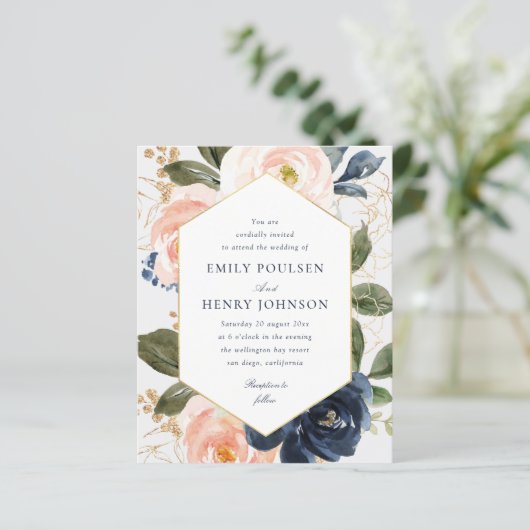 Floral lijst marvy and blush waterverf bruiloft (Staand voorkant)