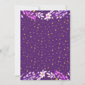 Floral lijst met gouden confetti paarse bruiloft kaart (Achterkant)