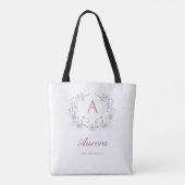 Floral Lijst Monogram Bruidsmeisje Tote Bag (Achterkant)