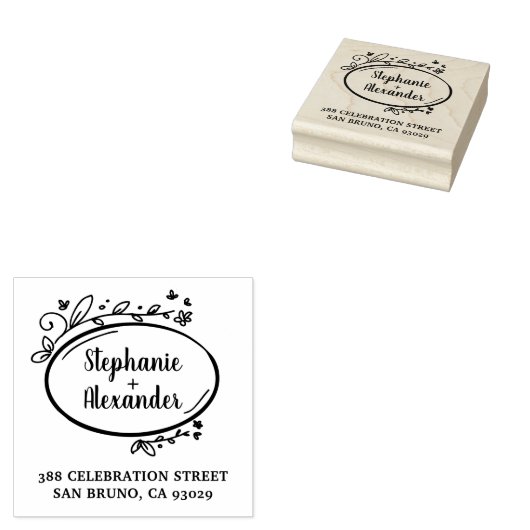 Floral Lijst Namen Script & Bruiloft Retouradres Rubberstempel (Gestempeld)