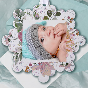 floral lijst nieuwe baby Merry Christmas Ornament Kaart