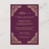 Floral Lijst Plum en Gold Islamic Muslim Mehndi Informatiekaartje (Voorkant)