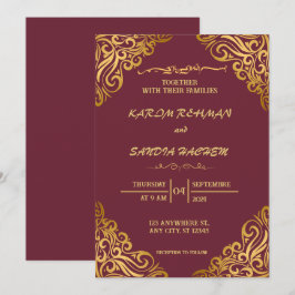 Floral Lijst Plum en Gold Islamic Muslim Weduwen Kaart