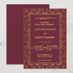 Floral Lijst Plum en Gold Islamic Muslim Weduwen Kaart
