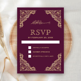 Floral Lijst Plum en Gold Islamic Muslim Weduwen RSVP Kaartje
