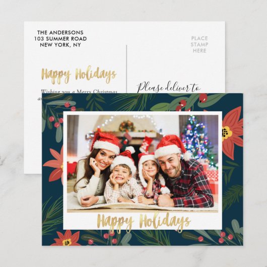 Floral lijst prettige feestdagen briefkaart (Voorkant / Achterkant)