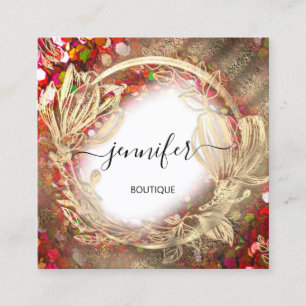 Floral Lijst QR Code Logo Gold Red Confetti Royal Vierkante Visitekaartje