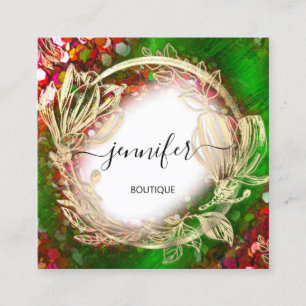 Floral Lijst QR Code Logo Gold Red Green Royal Vierkante Visitekaartje
