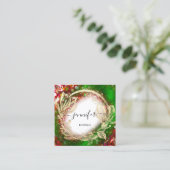 Floral Lijst QR Code Logo Gold Red Green Royal Vierkante Visitekaartje (Staand voorkant)