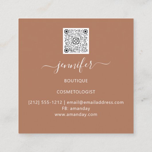 Floral Lijst QR Code Logo Roze bruin online winkel Vierkante Visitekaartje (Achterkant)
