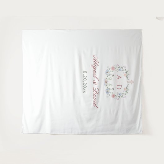 Floral Lijst Religieuze bruiloft Monogrammen Achte Wandkleed (Voorkant (horizontaal))