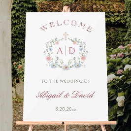 Floral Lijst Religieuze bruiloft Monograms Welkom Acryl Bord