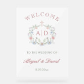 Floral Lijst Religieuze bruiloft Monograms Welkom Acryl Bord (Voorkant)