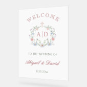 Floral Lijst Religieuze bruiloft Monograms Welkom Acryl Bord (Hoek)