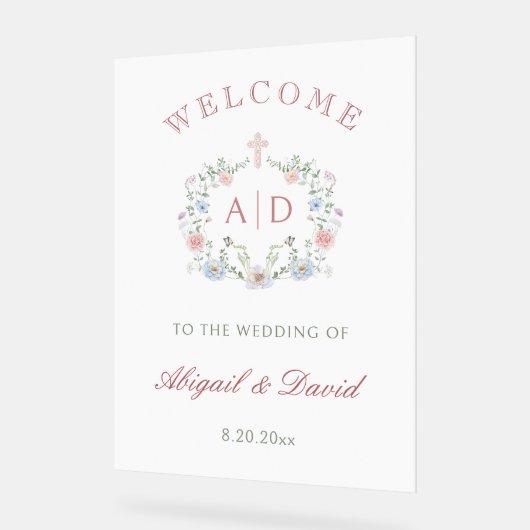 Floral Lijst Religieuze bruiloft Monograms Welkom Acryl Bord (Hoek)