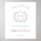 Floral Lijst Religieuze bruiloft Monograms Welkom Poster (Voorkant)