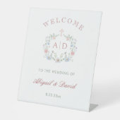 Floral Lijst Religieuze bruiloft Monograms Welkom Reclamebord Met Voetstuk (Voorkant)