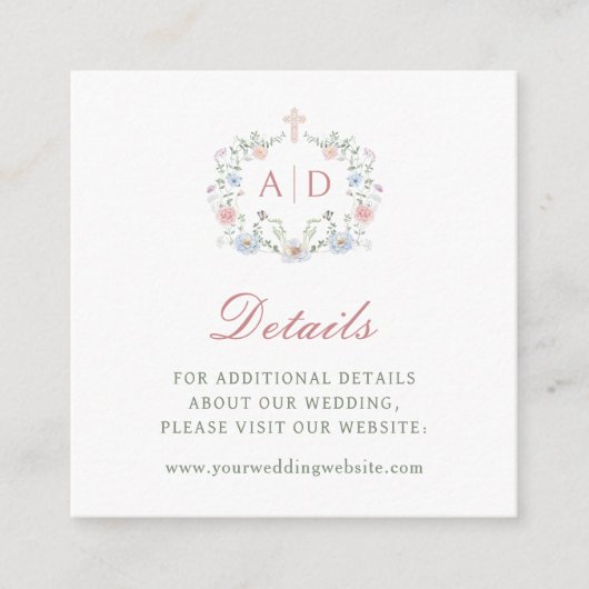 Floral Lijst Religious Wedding Details Website Informatiekaartje (Voorkant)