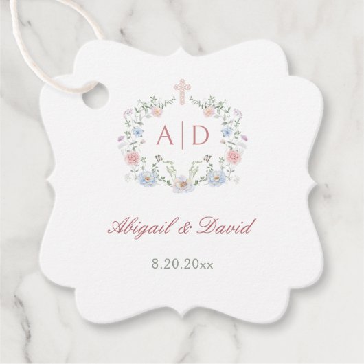 Floral Lijst Religious Wedding Monograms Bedankjes Labels (Voorkant)