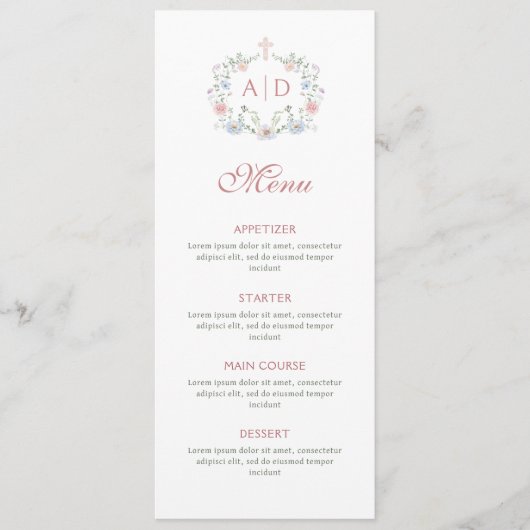 Floral Lijst Religious Wedding Monograms Menu (Voorkant)