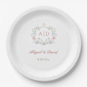 Floral Lijst Religious Wedding Monograms Papieren Bordje (Voorkant)