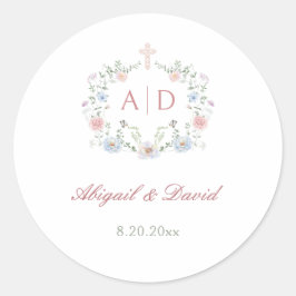Floral Lijst Religious Wedding Monograms Ronde Sticker