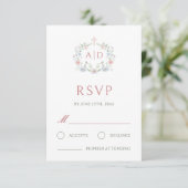 Floral Lijst Religious Wedding Monograms RSVP Card (Staand voorkant)