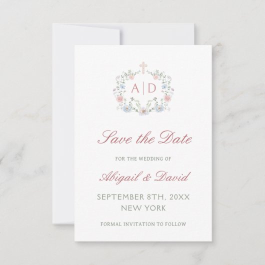 Floral Lijst Religious Wedding Save the Date (Voorkant)