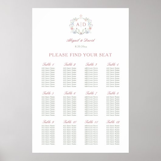 Floral Lijst Religious Wedding Zitting Grafiek Poster (Voorkant)