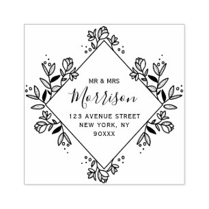 floral lijst script address rubberstempel