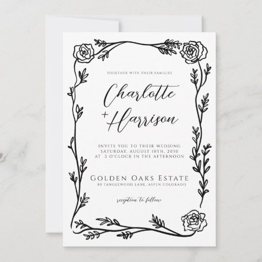 Floral Lijst Script Wedding Kaart (Voorkant)