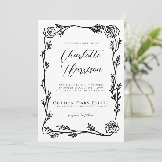 Floral Lijst Script Wedding Kaart (Staand voorkant)