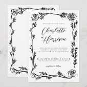 Floral Lijst Script Wedding Kaart (Voorkant / Achterkant)