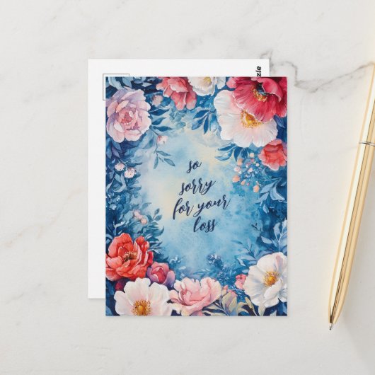 Floral Lijst SORRY VOOR VERLIES CUSTOM Condoleance Briefkaart (Voorkant / Achterkant in situ)