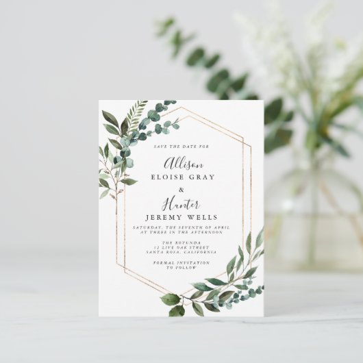 Floral Lijst sparen de Datum Briefkaart (Staand voorkant)