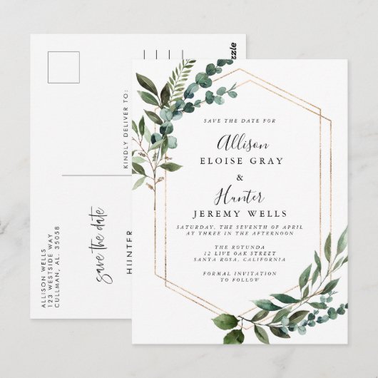 Floral Lijst sparen de Datum Briefkaart (Voorkant / Achterkant)