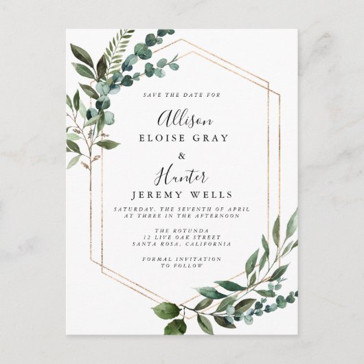 Floral Lijst sparen de Datum Briefkaart (Voorkant)