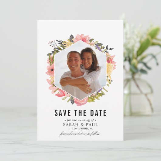 Floral Lijst sparen de Kaart van de Datum (Staand voorkant)