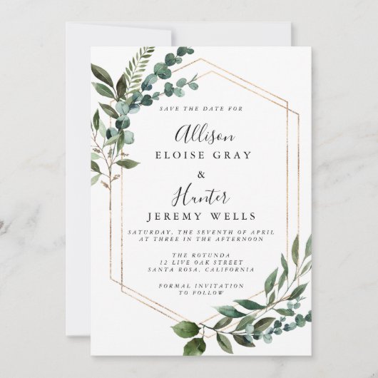 Floral Lijst sparen de Uitnodiging van de Datum (Voorkant)