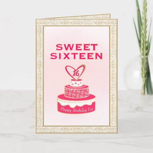  Floral Lijst Sweet 61 Gold Pink Cake Kaart (Voorkant)