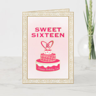 Floral Lijst Sweet 61 Gold Pink Cake Kaart