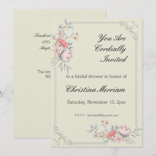 Floral Lijst Vrijgezellenfeest Aangepaste uitnodig Kaart (Voorkant / Achterkant)