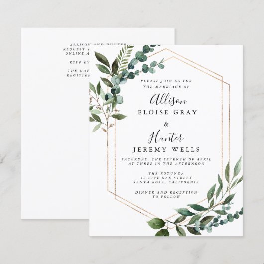 Floral Lijst Wedding Invitation (Voorkant / Achterkant)