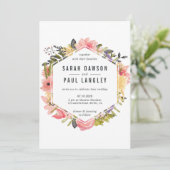 Floral Lijst Wedding Invitation Kaart (Staand voorkant)